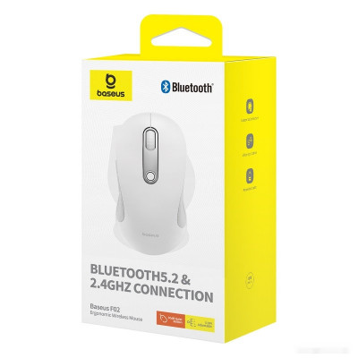 F02 Ergonomic Wireless Mouse (белый, без батарейки в комплекте)