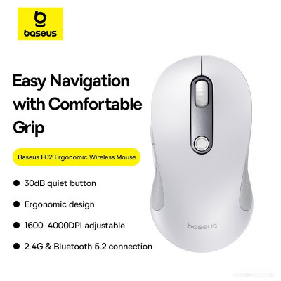 F02 Ergonomic Wireless Mouse (белый, без батарейки в комплекте)